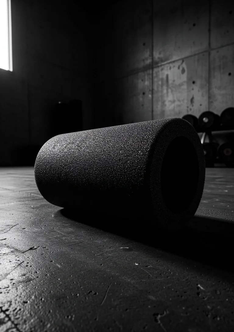 Foam roller on dark gym floor